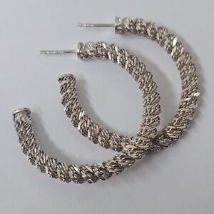 Heavy Italian 1.5" Diamond Cut Popcorn Sterling Silver Hoop Earrings 1.5"
